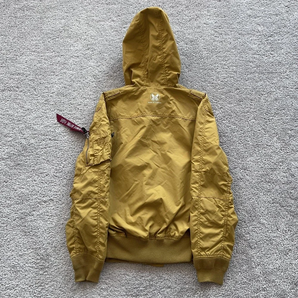 Alpha Industries Full‎ Zip Bomber Jacket Mens M Mustard Yellow Hooded Flight